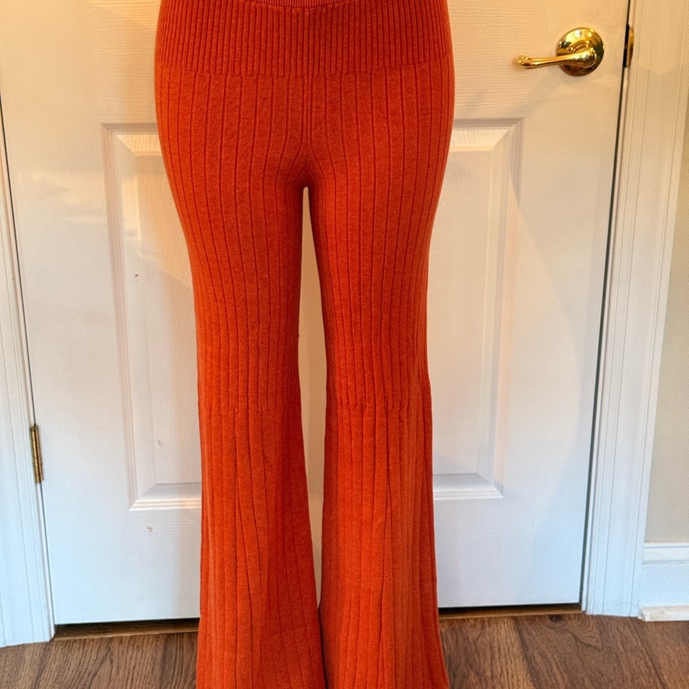 Free People Ribbed Knit Keep It Real Sunset Heather Flare Pant Small